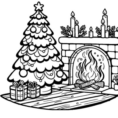 Arbol de Navidad y chimenea
