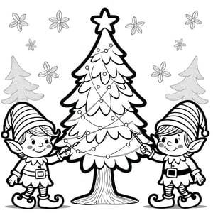 Arbol de Navidad y elfos adorables