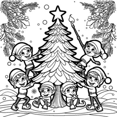 Arbol de Navidad y elfos