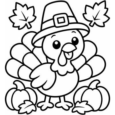 Pavo de Acción de Gracias entre dos calabazas