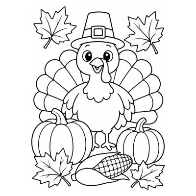 Pavo de Acción de Gracias y hojas de arce