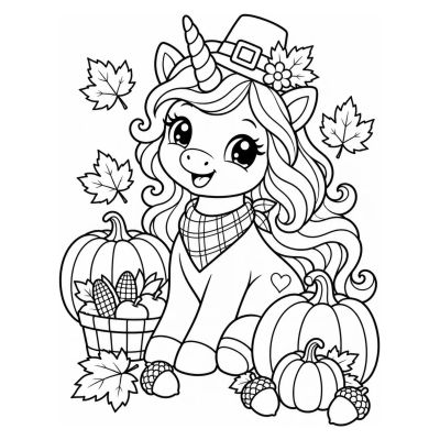 Unicórnio kawaii de Ação de Graças